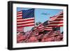 The final flight of the Space Shuttle Columbia flies on 9/21/12 over US Flags at Peperdine Unive...-null-Framed Photographic Print