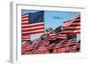 The final flight of the Space Shuttle Columbia flies on 9/21/12 over US Flags at Peperdine Unive...-null-Framed Photographic Print