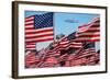 The final flight of the Space Shuttle Columbia flies on 9/21/12 over US Flags at Peperdine Unive...-null-Framed Photographic Print