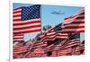 The final flight of the Space Shuttle Columbia flies on 9/21/12 over US Flags at Peperdine Unive...-null-Framed Photographic Print