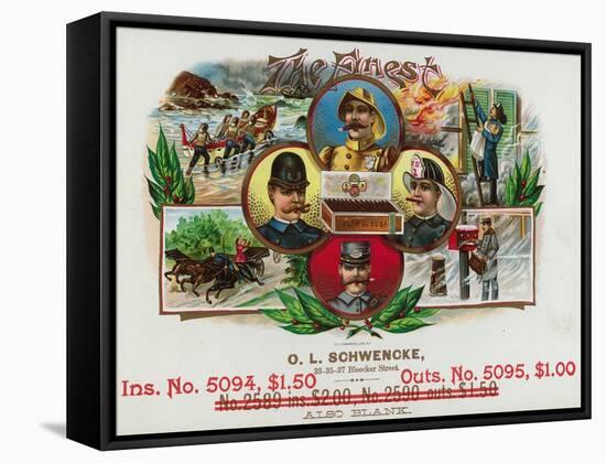 The Finest Brand Cigar Box Label, Coast Guard, Fireman, Postman, and Policeman-Lantern Press-Framed Stretched Canvas