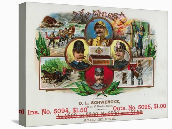 The Finest Brand Cigar Box Label, Coast Guard, Fireman, Postman, and Policeman-Lantern Press-Stretched Canvas
