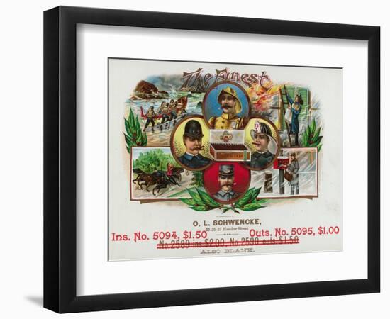 The Finest Brand Cigar Box Label, Coast Guard, Fireman, Postman, and Policeman-Lantern Press-Framed Art Print