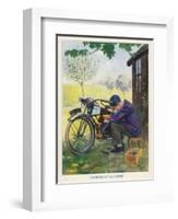 "The Finest of All Hobbies", a Boy Tinkers with His Motor Bike-Algernon Fovie-Framed Art Print