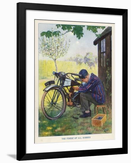 "The Finest of All Hobbies", a Boy Tinkers with His Motor Bike-Algernon Fovie-Framed Art Print