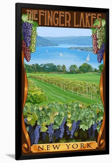 The Finger Lakes, New York - Vineyard Scene-Lantern Press-Framed Art Print