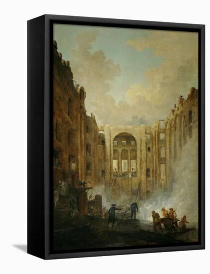 The fire at the operahouse in the Palais Royal,1781-Hubert Robert-Framed Stretched Canvas