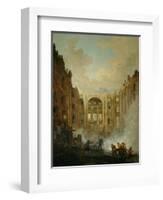 The fire at the operahouse in the Palais Royal,1781-Hubert Robert-Framed Giclee Print