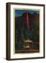 The Fire Fall from Glacier Point, Camp Curry in Foreground - Yosemite, CA-Lantern Press-Framed Art Print