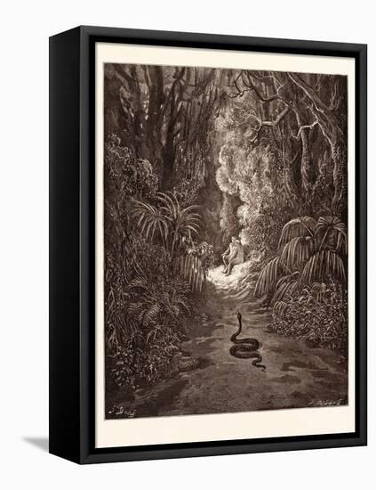 The First Approach of the Serpent-Gustave Dore-Framed Stretched Canvas