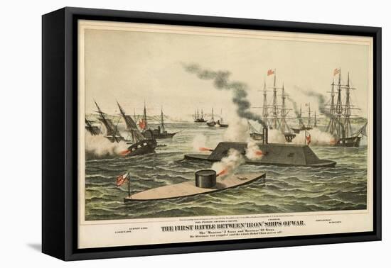 The First Battle Between 'Iron' Ships of War, Published C.1862-Henry Bill-Framed Stretched Canvas