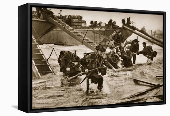 The First British Troops Disembark from the Specially Designed Landing Ladders-English Photographer-Framed Stretched Canvas
