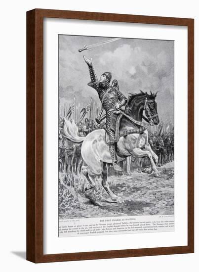 The First Charge at Hastings, 1066, Illustration from the Book The History of the Nation-Richard Caton Woodville-Framed Giclee Print