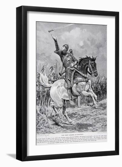 The First Charge at Hastings, 1066, Illustration from the Book The History of the Nation-Richard Caton Woodville-Framed Giclee Print