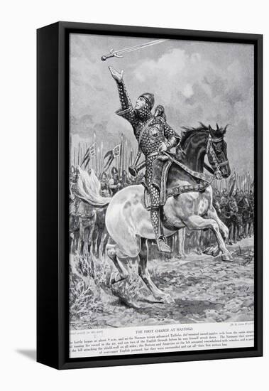 The First Charge at Hastings, 1066, Illustration from the Book The History of the Nation-Richard Caton Woodville-Framed Stretched Canvas