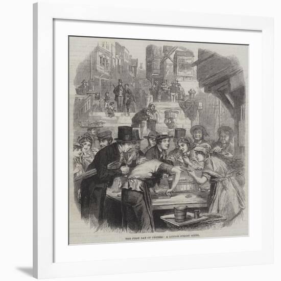 The First Day of Oysters, a London Street Scene-null-Framed Giclee Print