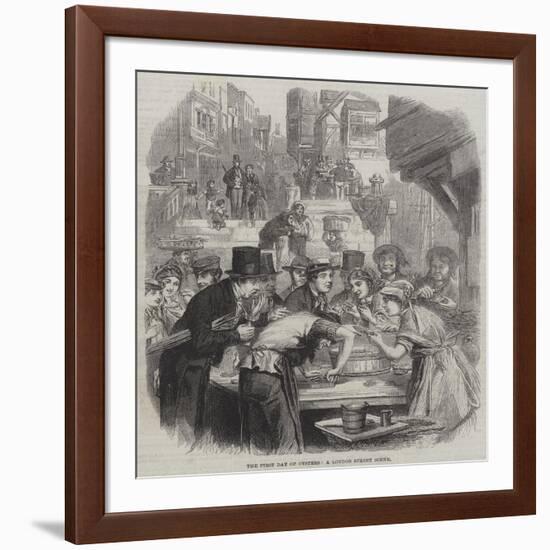 The First Day of Oysters, a London Street Scene-null-Framed Giclee Print