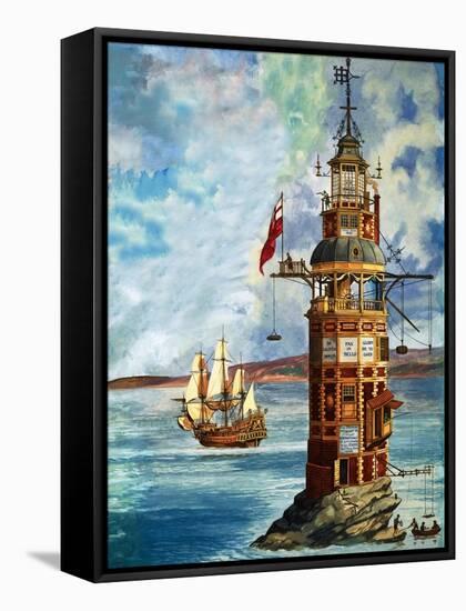 The First Eddystone Lighthouse-Peter Jackson-Framed Stretched Canvas