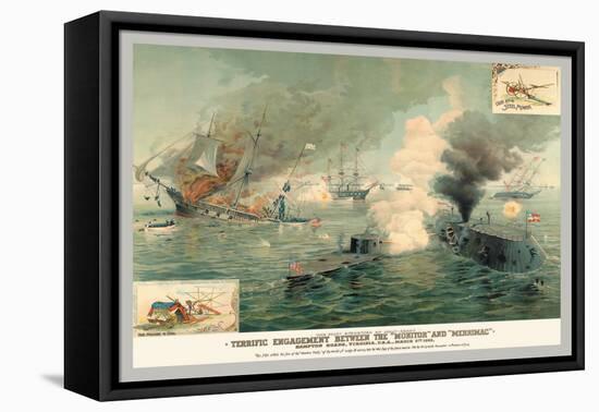 The First Encounter of Ironclads Monitor and Merrimac-null-Framed Stretched Canvas