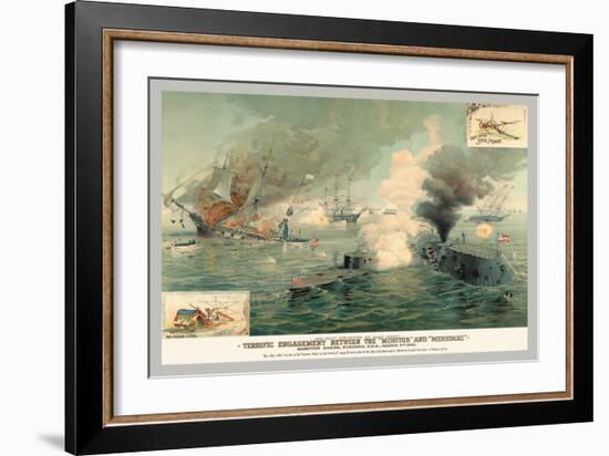 The First Encounter of Ironclads Monitor and Merrimac-null-Framed Art Print