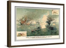 The First Encounter of Ironclads Monitor and Merrimac-null-Framed Art Print