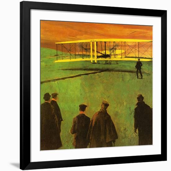 The First Flight by the Wright Brothers at Kitty Hawk-English School-Framed Giclee Print