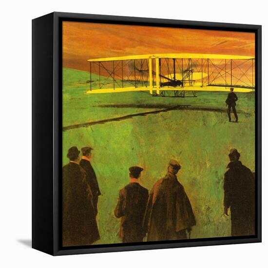 The First Flight by the Wright Brothers at Kitty Hawk-English School-Framed Stretched Canvas