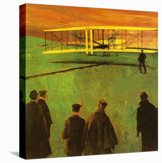 The First Flight by the Wright Brothers at Kitty Hawk-English School-Stretched Canvas