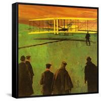 The First Flight by the Wright Brothers at Kitty Hawk-English School-Framed Stretched Canvas