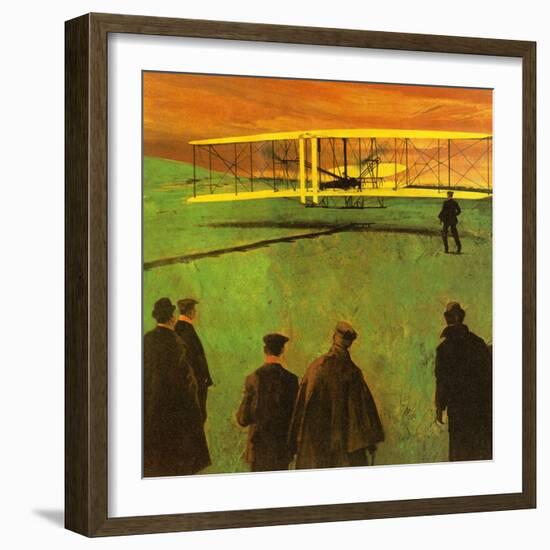 The First Flight by the Wright Brothers at Kitty Hawk-English School-Framed Giclee Print