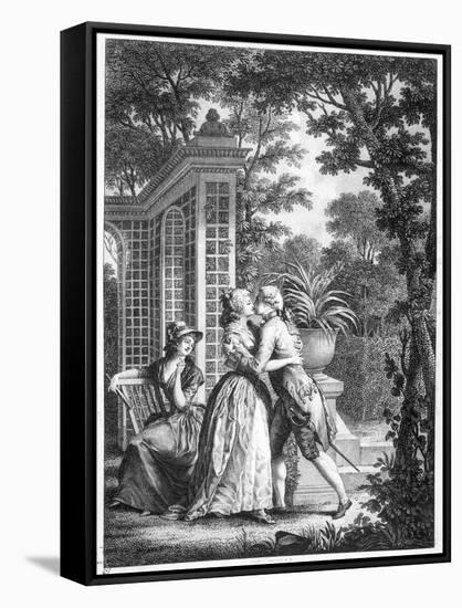 The First Kiss of Love, Illustration from "La Nouvelle Heloise" by Jean-Jacques Rousseau-Nicolas Andre Monsiau-Framed Stretched Canvas