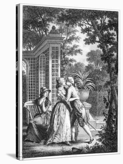 The First Kiss of Love, Illustration from "La Nouvelle Heloise" by Jean-Jacques Rousseau-Nicolas Andre Monsiau-Stretched Canvas