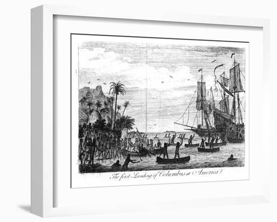 The First Landing of Columbus at America (Engraving) (B&W Photo)-English-Framed Giclee Print