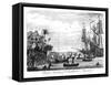 The First Landing of Columbus at America (Engraving) (B&W Photo)-English-Framed Stretched Canvas