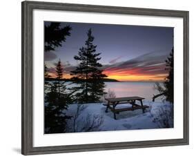 The First Light of Dawn Colors Wispy Clouds Across Narraguagus Bay at Mcclellen Park-null-Framed Photographic Print