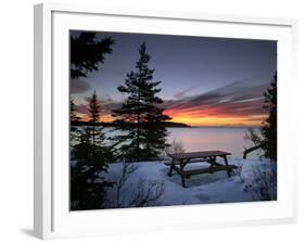 The First Light of Dawn Colors Wispy Clouds Across Narraguagus Bay at Mcclellen Park-null-Framed Photographic Print