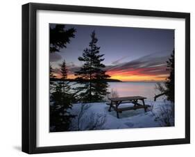 The First Light of Dawn Colors Wispy Clouds Across Narraguagus Bay at Mcclellen Park-null-Framed Photographic Print