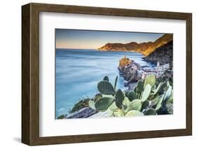 The First Light of Dawn on the Famous Tower of the Village of Vernazza. Cinque Terre National Park-ClickAlps-Framed Photographic Print