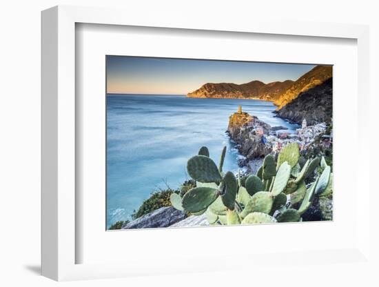 The First Light of Dawn on the Famous Tower of the Village of Vernazza. Cinque Terre National Park-ClickAlps-Framed Photographic Print