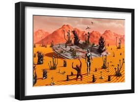 The First Man, Adam, Greeting an Alien Robotic Eve-null-Framed Art Print