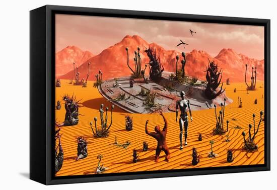 The First Man, Adam, Greeting an Alien Robotic Eve-null-Framed Stretched Canvas