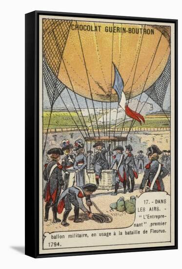 The First Military Balloon, L'Entreprenant, in Use at the Battle of Fleurus, 1794-null-Framed Stretched Canvas