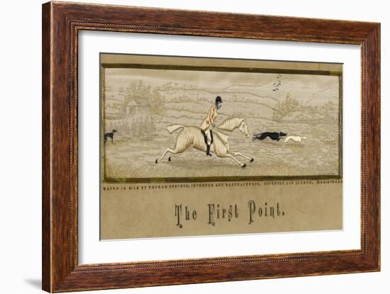 The First Point' a Hunter on Horseback Chases a Hare with Two Hunting Dogs-null-Framed Art Print