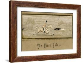 The First Point' a Hunter on Horseback Chases a Hare with Two Hunting Dogs-null-Framed Art Print