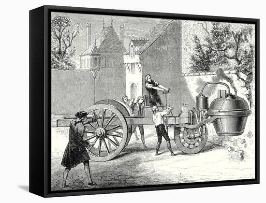 The First Steam Car Tested by the Inventor Cugnot at Arsenal in Paris in 1770-null-Framed Stretched Canvas