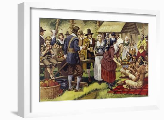 The First Thanksgiving in 1621, a Year after the Pilgrim Fathers Had Left the Old World-Mike White-Framed Giclee Print