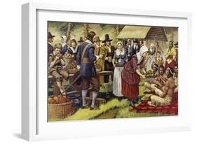 The First Thanksgiving in 1621, a Year after the Pilgrim Fathers Had Left the Old World-Mike White-Framed Giclee Print