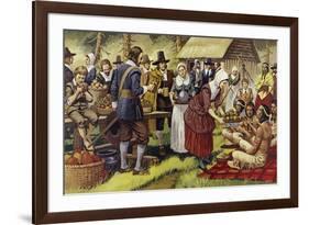 The First Thanksgiving in 1621, a Year after the Pilgrim Fathers Had Left the Old World-Mike White-Framed Giclee Print