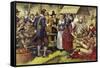The First Thanksgiving in 1621, a Year after the Pilgrim Fathers Had Left the Old World-Mike White-Framed Stretched Canvas