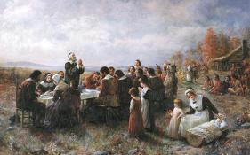 The First Thanksgiving-Jean Leon Gerome Ferris-Framed Textured Art